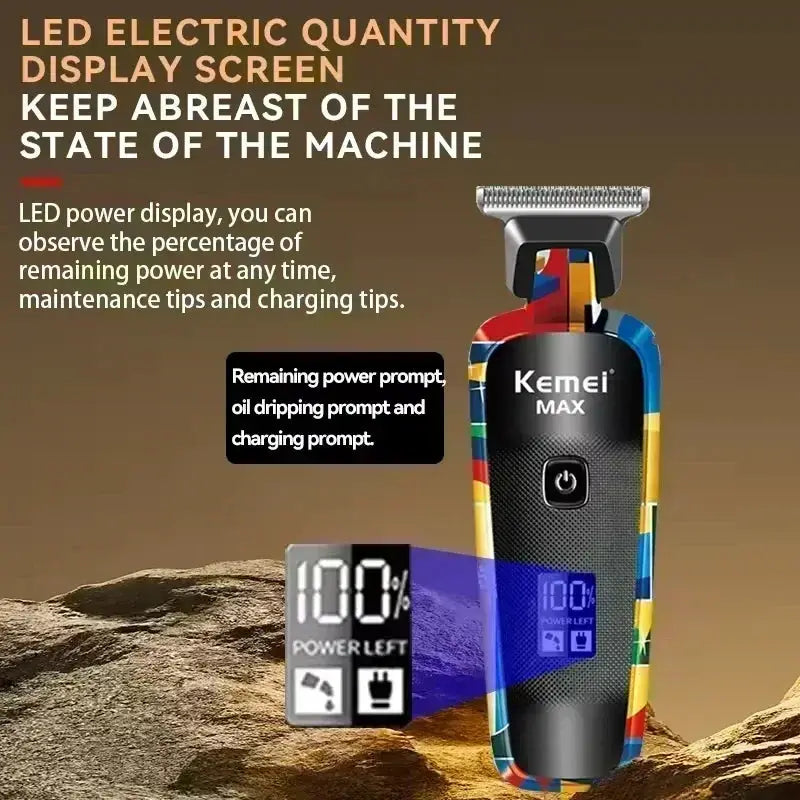 Kemei MAX graffiti-pattern rechargeable beard trimmer with LED display