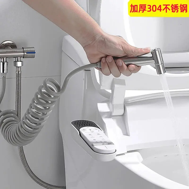 Simples Market handheld bidet spray gun in 304 stainless steel with a coiled hose for toilet/sink use