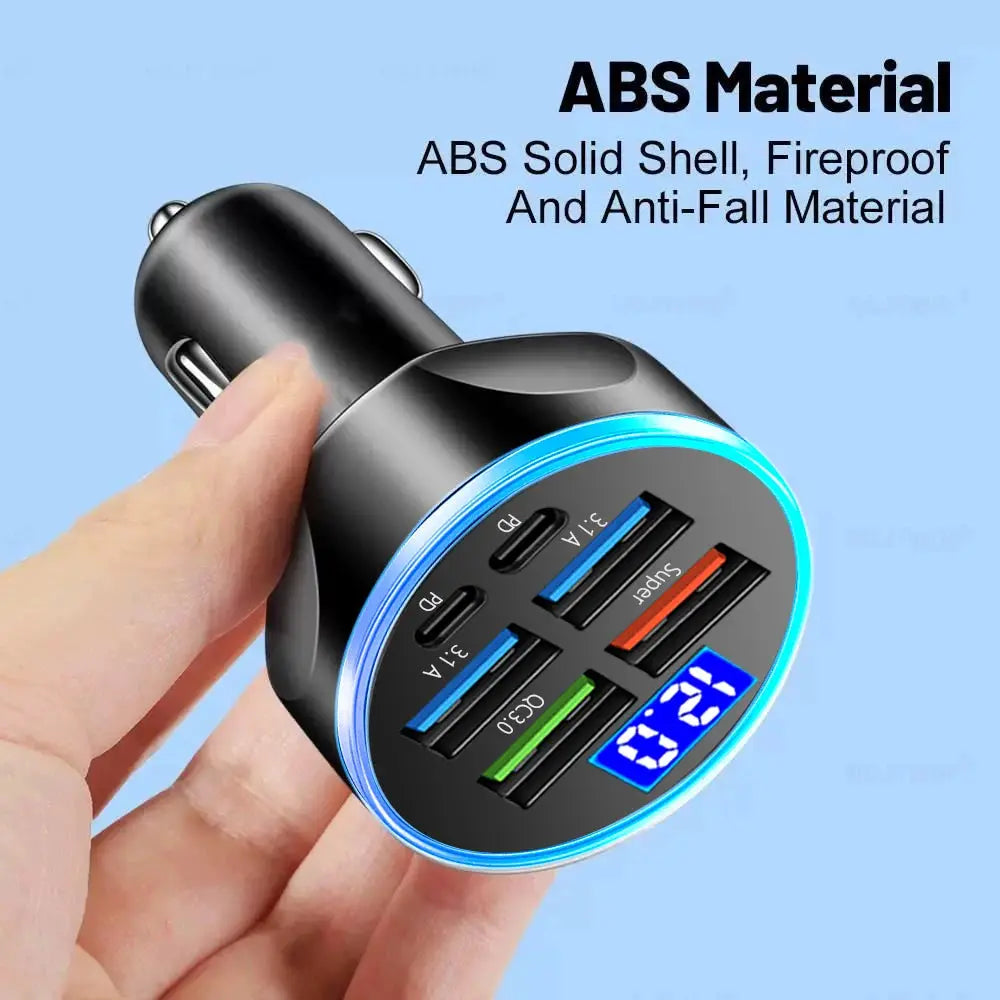 2 To 6 Ports Car Charger With USB A And USB C PD QC3 Fast Charging For iPhone Samsung Huawei Xiaomi