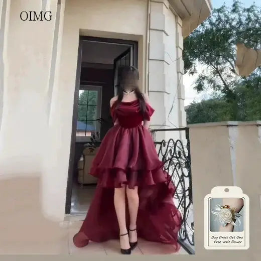 Elegant Burgundy Off Shoulder Backless Prom Gown Floor Length Dress