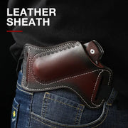 Simples Market brown leather belt sheath for folding knife, cowhide EDC holster with detailed stitching