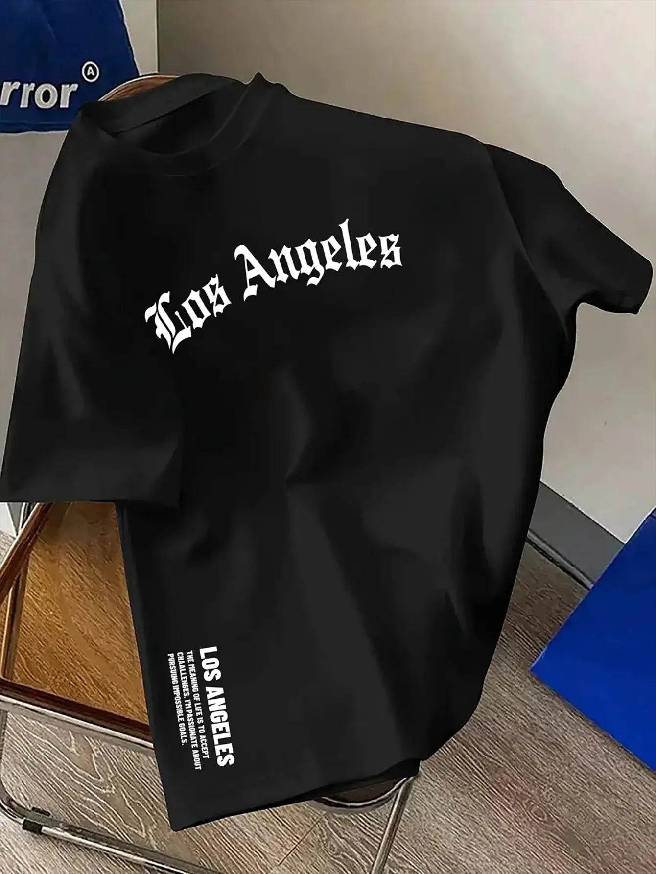 Men's Summer One Hundred Percent Cotton Los Angeles Letter Print Loose Fit Short Sleeve Round Neck T Shirt