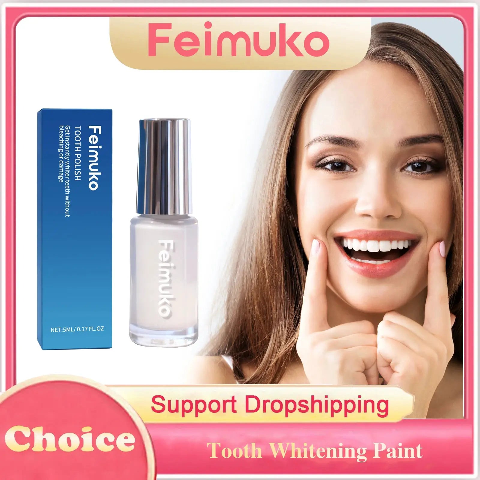 Feimuko tooth whitening paint kit with blue box and clear bottle, 5ml, Simples Market