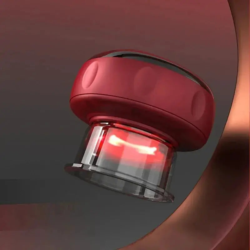 Intelligent vacuum cupping massager, red device with transparent cup and warming indicator