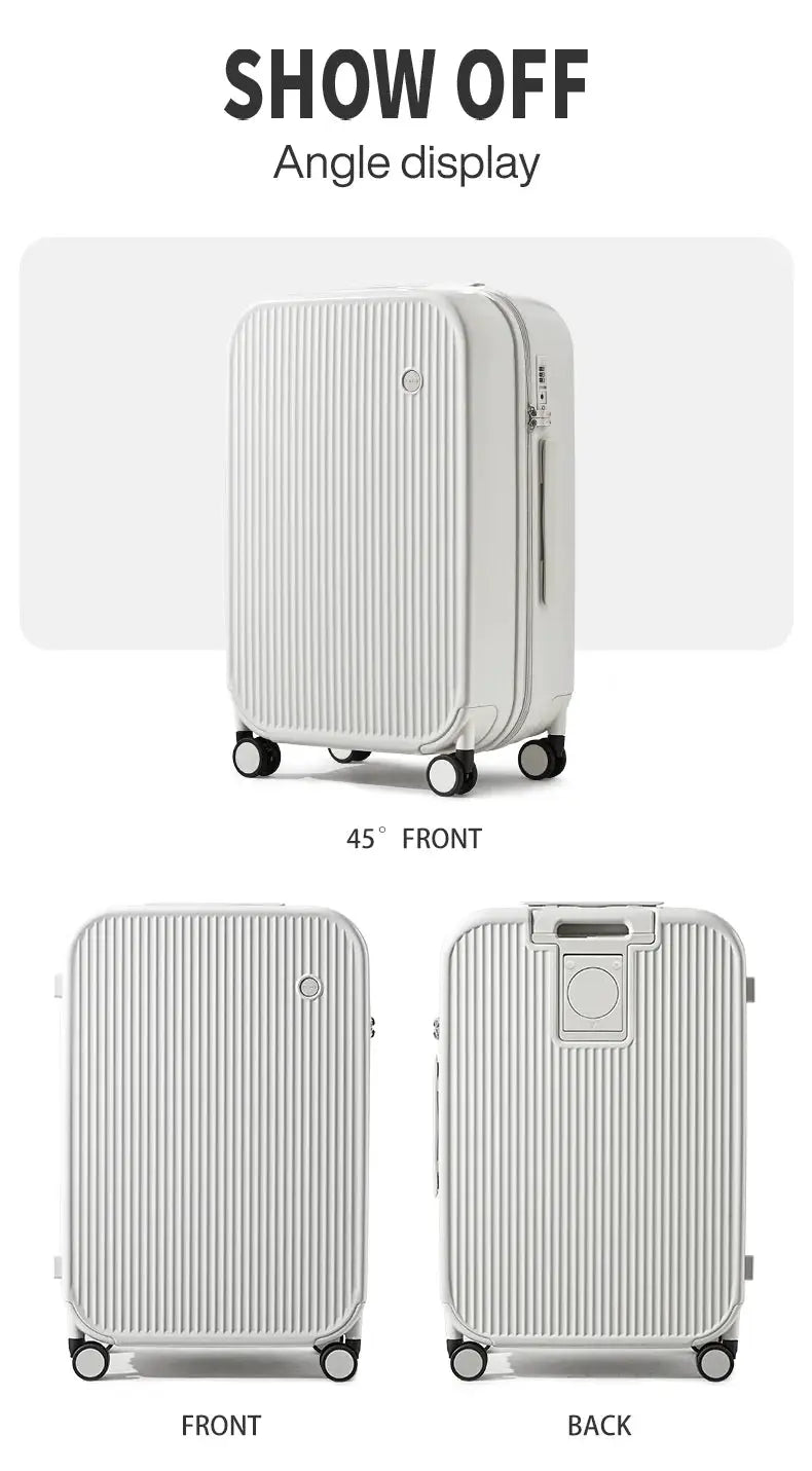 Mixi 2024 hard-shell carry-on suitcase in silver with four spinner wheels by Simples Market