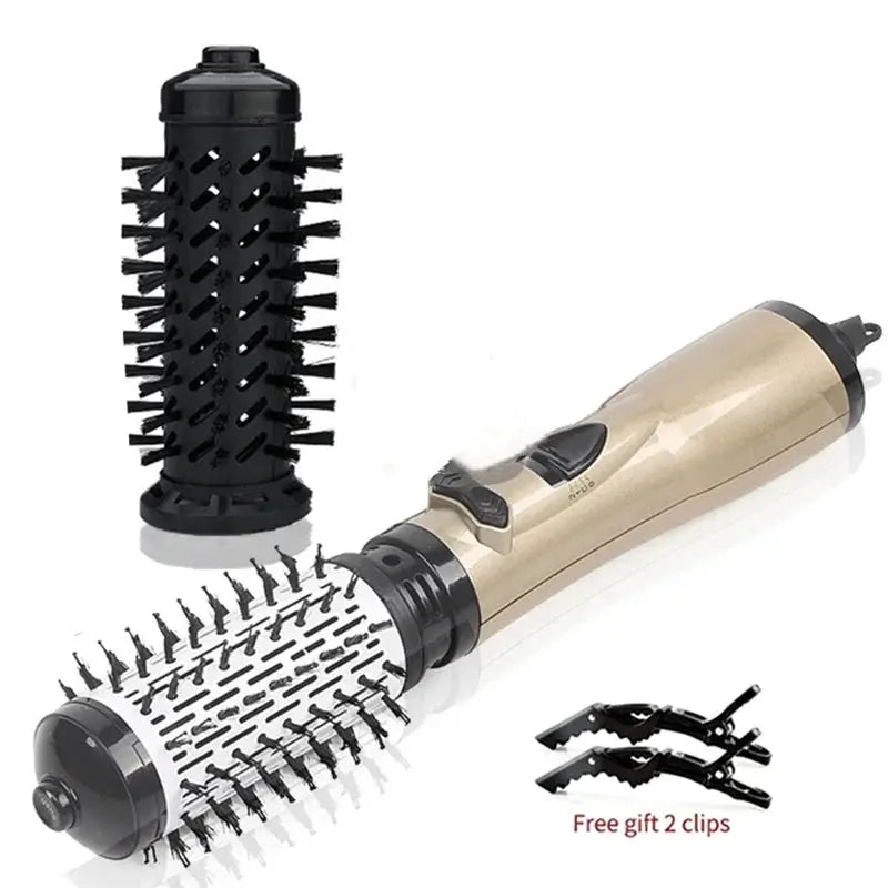 TINSOL 3-in-1 hot air brush with gold body and two brush attachments; includes 2 free clips