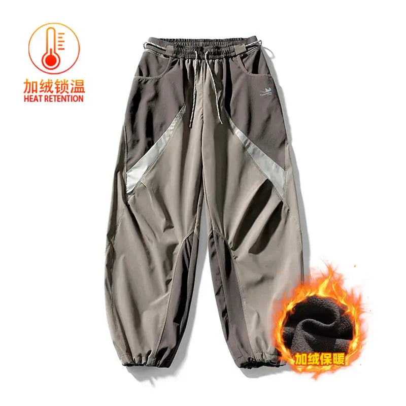 Simples Market men's outdoor lightweight quick-dry cargo pants, two-tone gray/beige wide-leg