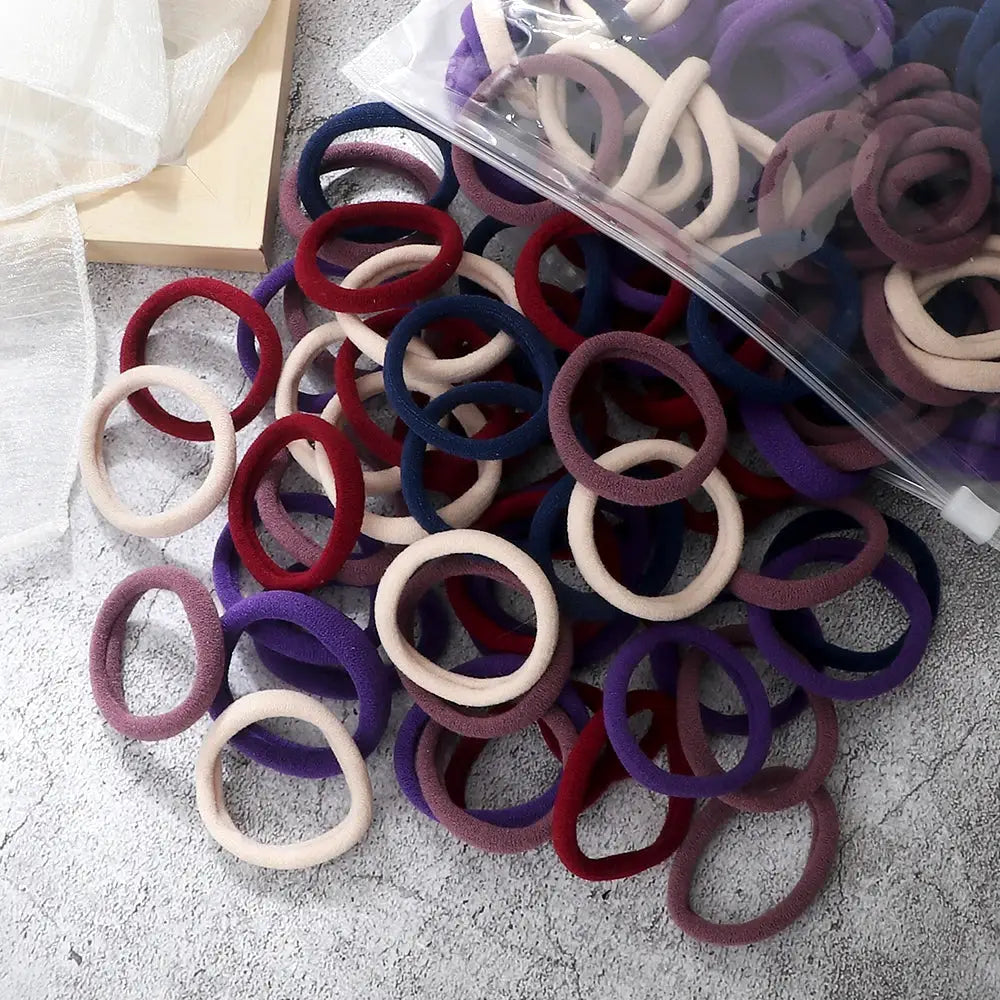 NovaHair 50 Pcs Mixed Colors Hair Bands 4 Cm Elastic Hair Ties Ponytail Holders Gentle Hold For Everyday Ponytails