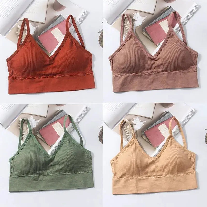 Kit of 4 women's seamless cotton padded bras in red, green, beige and brown