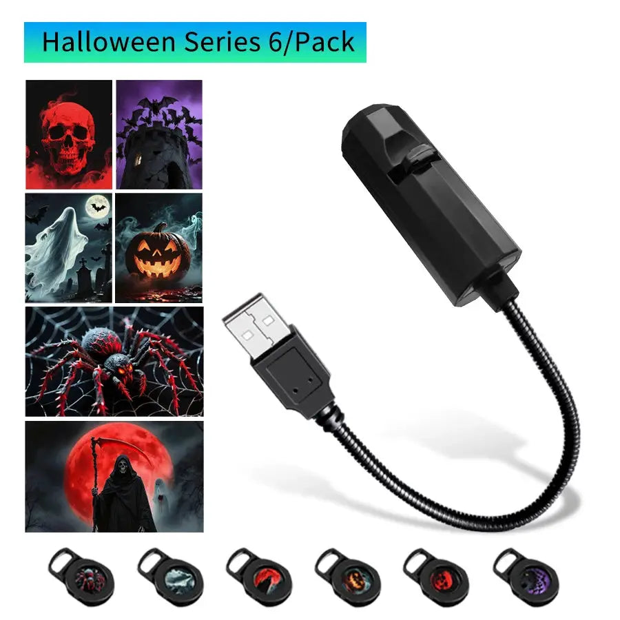 LED Halloween Moon Lamp USB Projector Night Light For Ceiling And Wall Atmosphere Mood Lighting Adjustable