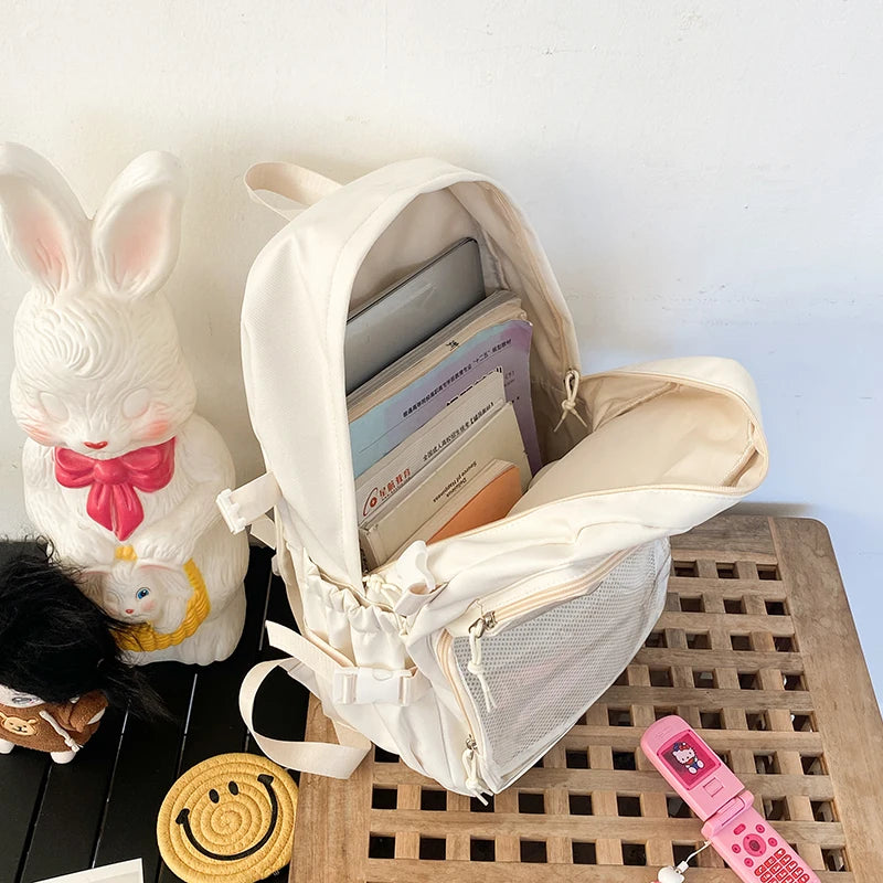 Simples Market Japanese Style Transparent Ita Bag backpack, cream color, large capacity for cosplay and school.