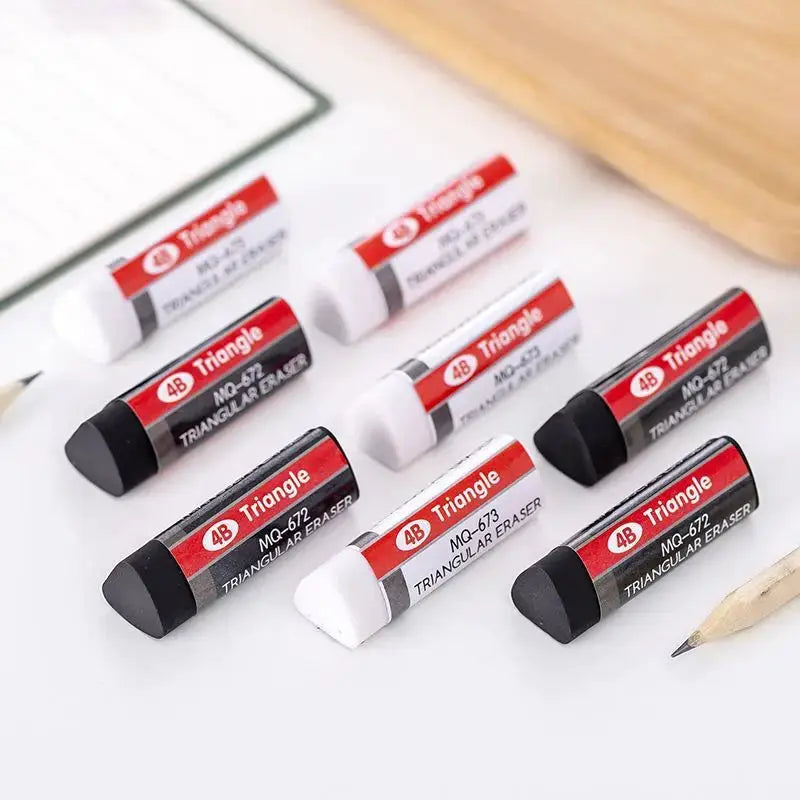 Assorted 4B Triangle erasers set, white and black with red wrappers