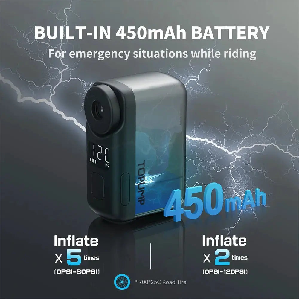 Topump TB2 Pro Mini Electric Tire Inflator For Bike Cordless 120 PSI Max 450mAh Battery With Screen Fast Charging