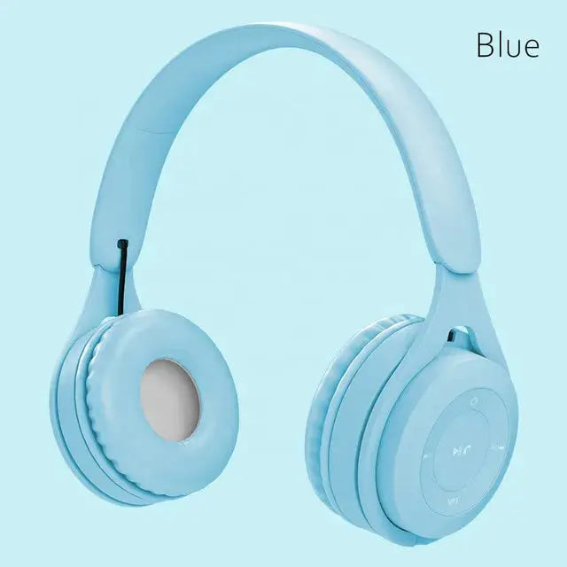 Y08 wireless Bluetooth headphones by Simples Market, blue macaron-style headset with mic for mobile/tablet