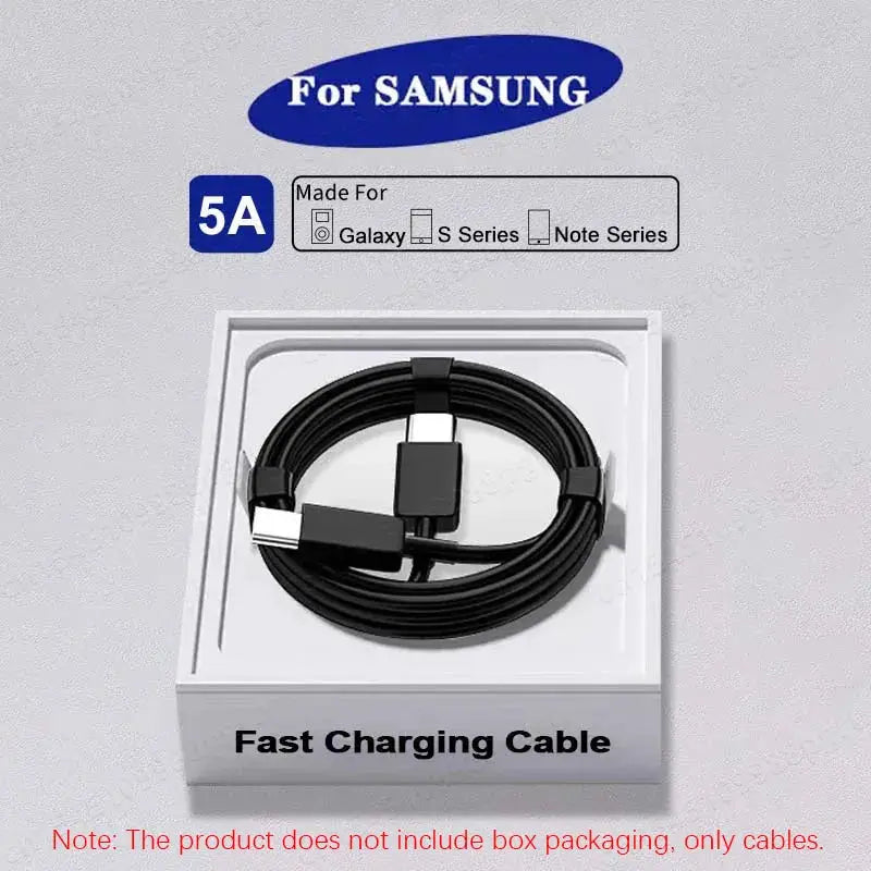 2-pack PD 45W USB-C fast charging cables for Samsung Galaxy S20-S23 and Note series, black, in a white box