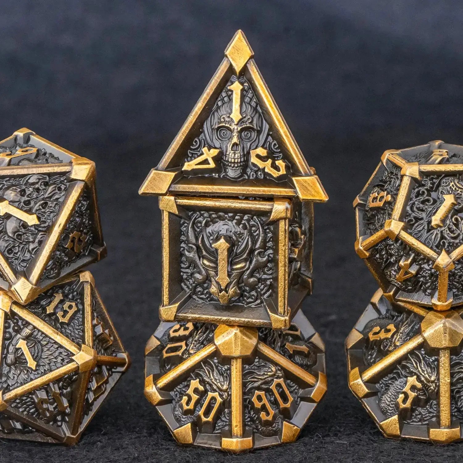 Skull And Dragon Metal Dice Set For Dungeons And Dragons Polyhedral Dice For Tabletop RPGs