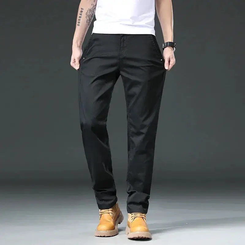 Men's black cotton stretch straight pants for business casual workwear