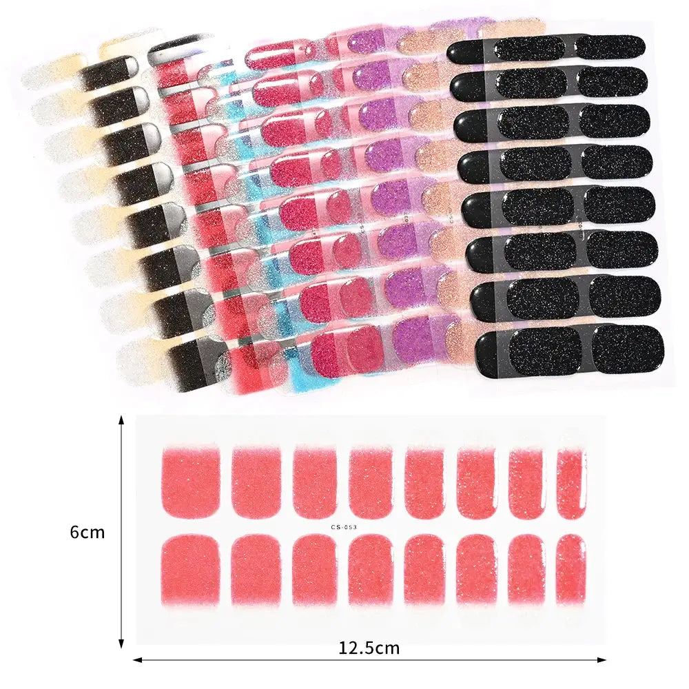 Simples Market 16Tips French black glitter nail stickers with full-cover UV gel wraps