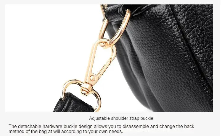 Simples Market soft black leather purse with gold-tone hardware and adjustable shoulder strap buckle.