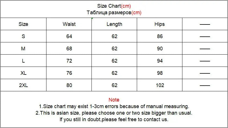 Size chart for high-waisted office pencil skirt; waist 64–80 cm, hips 86–102 cm (S–2XL).