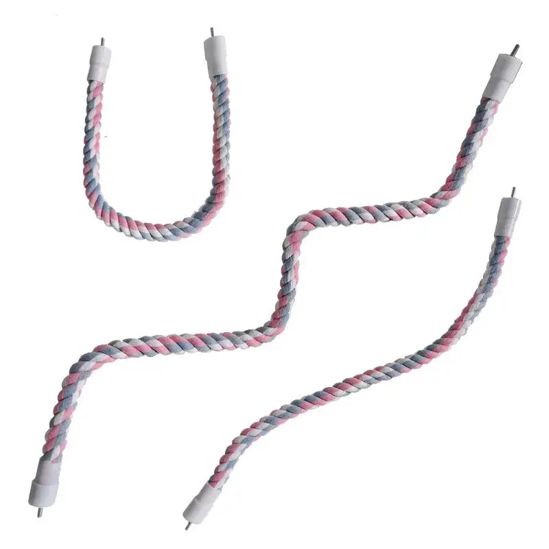 Parrot cotton rope toy set, 4 pastel pink/blue/gray climbing swings for pet birds