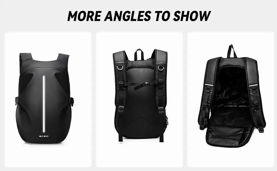 Motorcycle backpack, black 40L waterproof, lightweight with reflective strip by Simples Market
