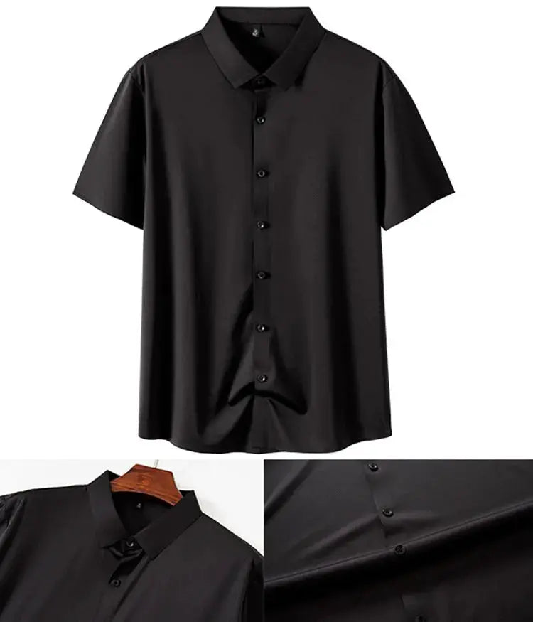 Simples Market black men's short-sleeve dress shirt, wrinkle-free summer office wear