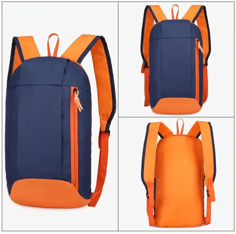 Outdoor Lightweight Small Sports Men's Backpack by Simples Market; navy blue with orange accents.