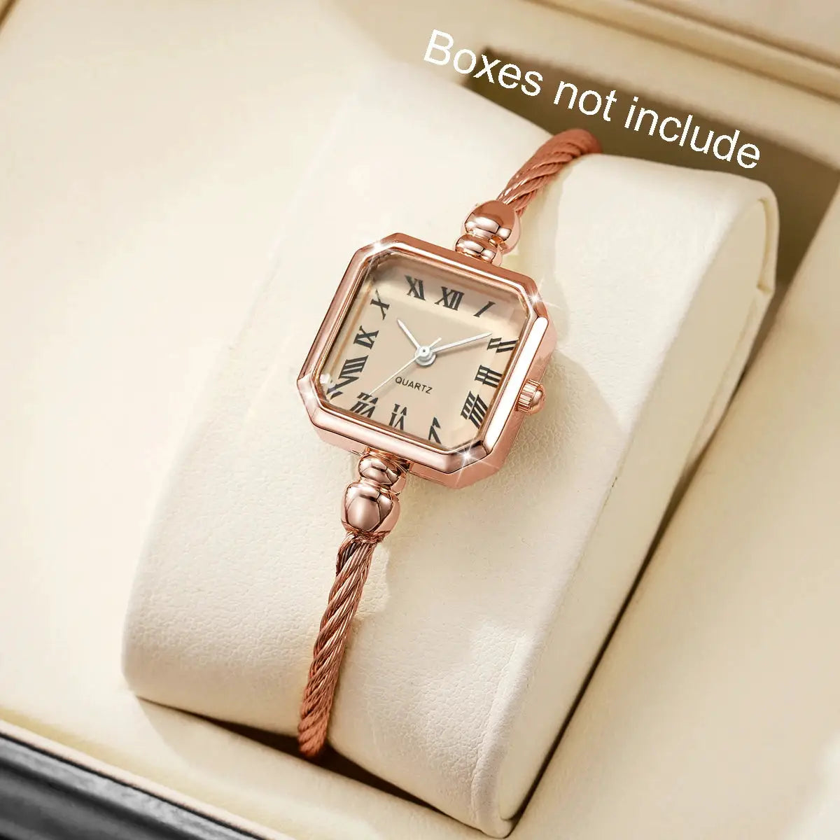 Women's rose-gold square Roma dial quartz watch with bracelet metal strap