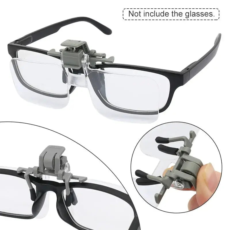 ClearView 2X Reading Magnifier Clip On Glasses For Reading And Crafting Lightweight Acrylic Loupe