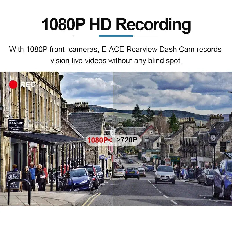 E-ACE 1080P dash cam; front recording with WDR and night vision, rear lens optional