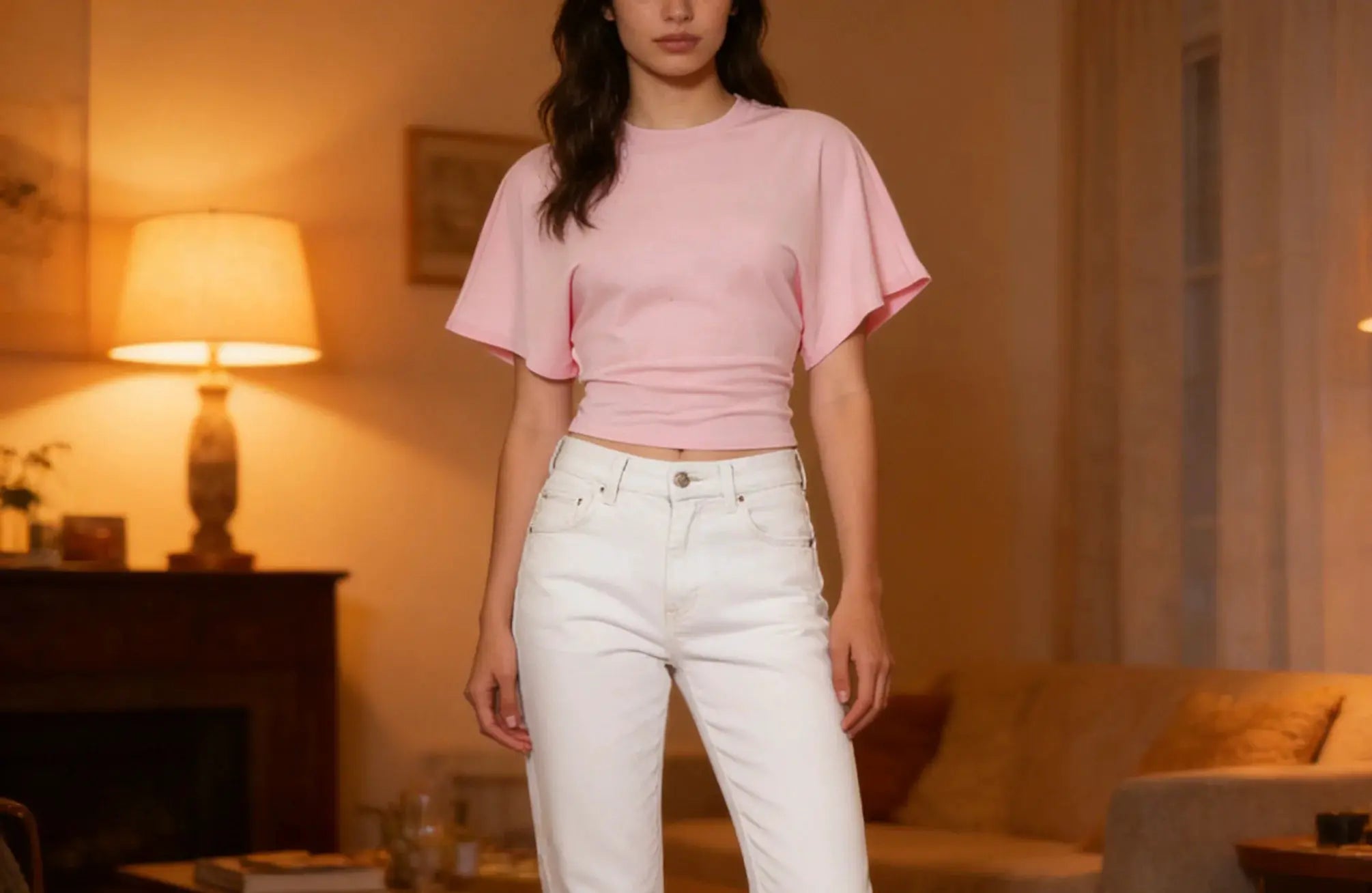 Womens Pure Cotton Crew Neck Cropped Top Short Sleeve Loose Fit Solid Colour Tee
