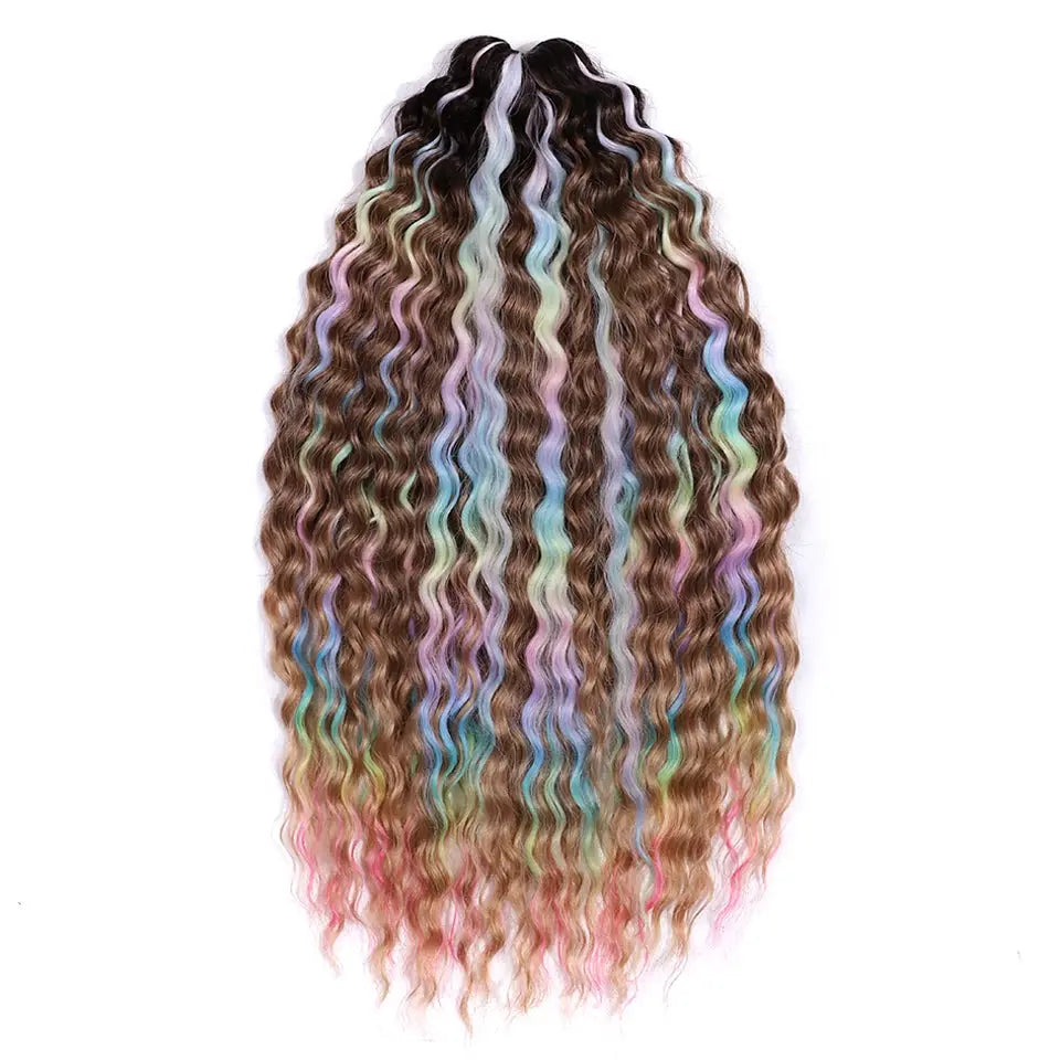 Ariel synthetic twist crochet hair extensions, 22 inch water-wave, multicolor ombre with pastel highlights
