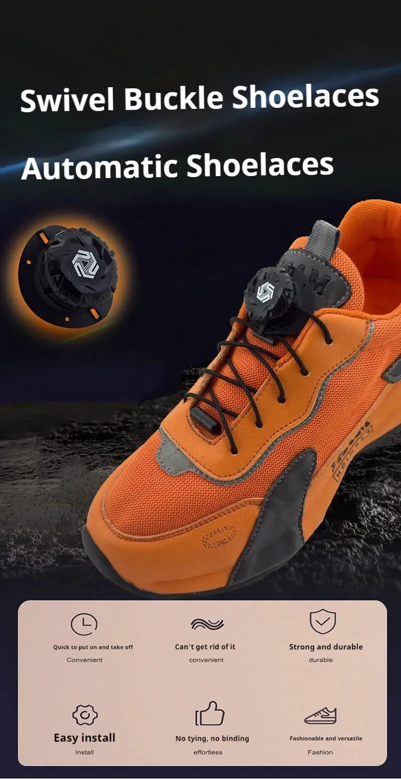 Orange sneakers with swivel-buckle automatic shoelaces by Simples Market, 1 pair