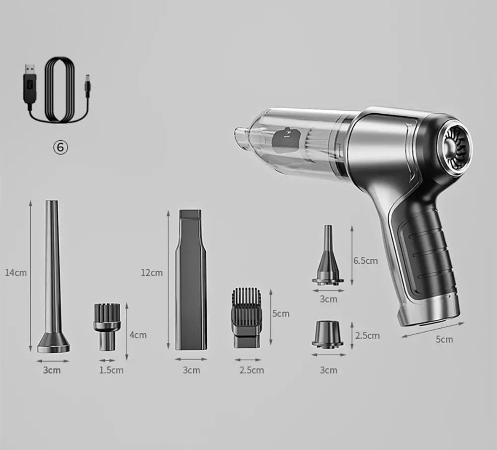 Car vacuum cleaner by Simples Market, powerful wireless handheld with 95000PA suction and multiple nozzles