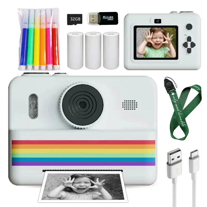 Kids Instant Camera With 32GB Memory Card And Color Pencils Dual Cameras Flashlight Educational Gift For Boys And Girls