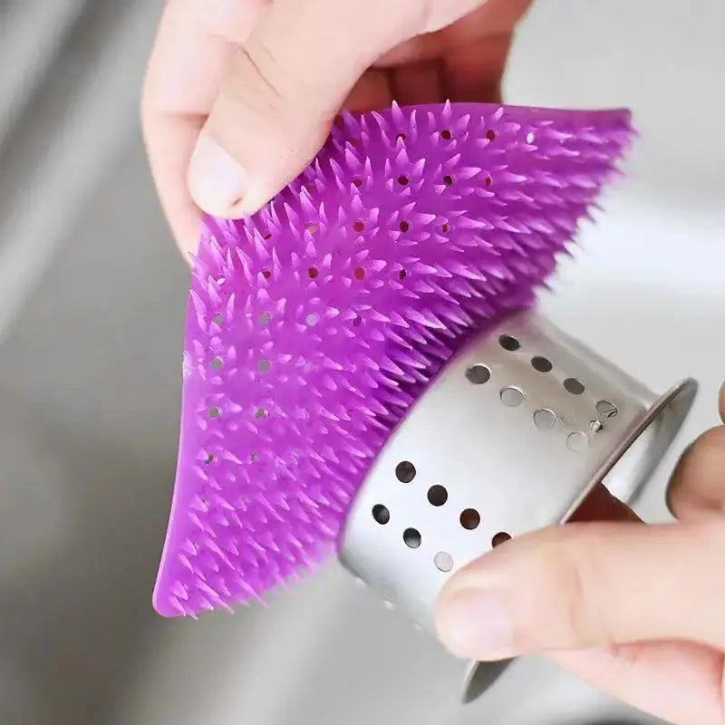 Silicone dish scrubber with bristles, purple, Simples Market kitchen cleaning tool