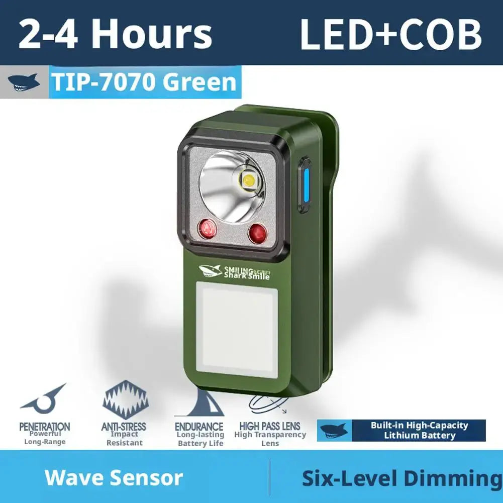 Simples Market LED magnetic clip-on flashlight, green rechargeable camping light with COB LED