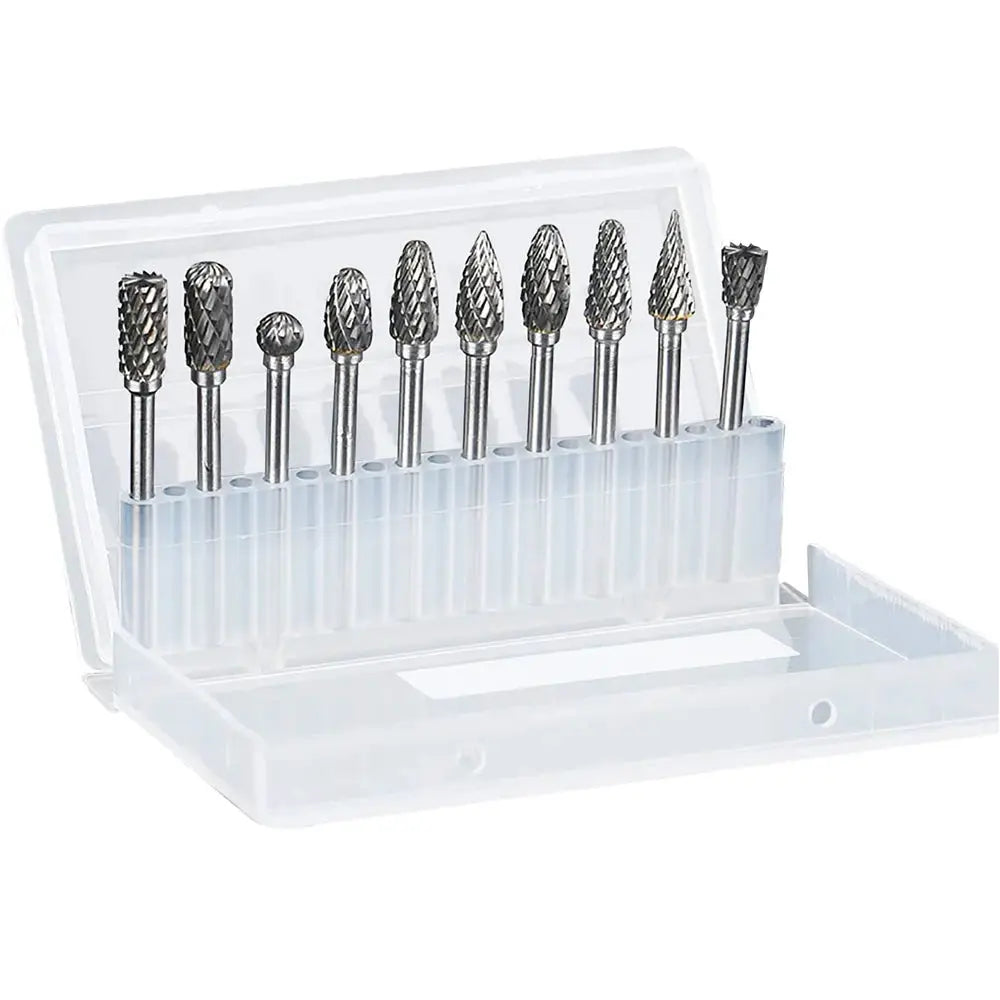 Ten Piece Carbide Burr Set for Dremel and Die Grinder One Eighth Inch Shank Wood Metal Carving Rasp Bits