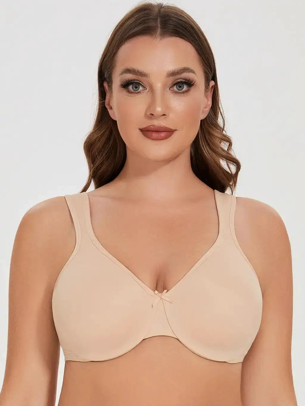 MELENECA women's minimizer seamless unlined underwire bra in nude beige, plus-size.