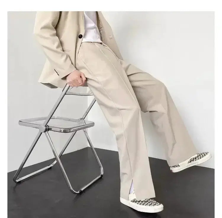 Men's straight baggy casual pants by Simples Market, khaki wide-leg trousers.