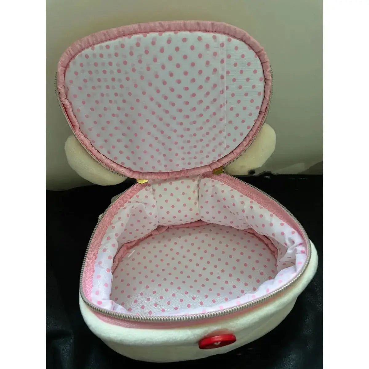 Cute Plush Bear Elliptical Makeup Bag For Travel Portable Cosmetic Case With Handy Handle