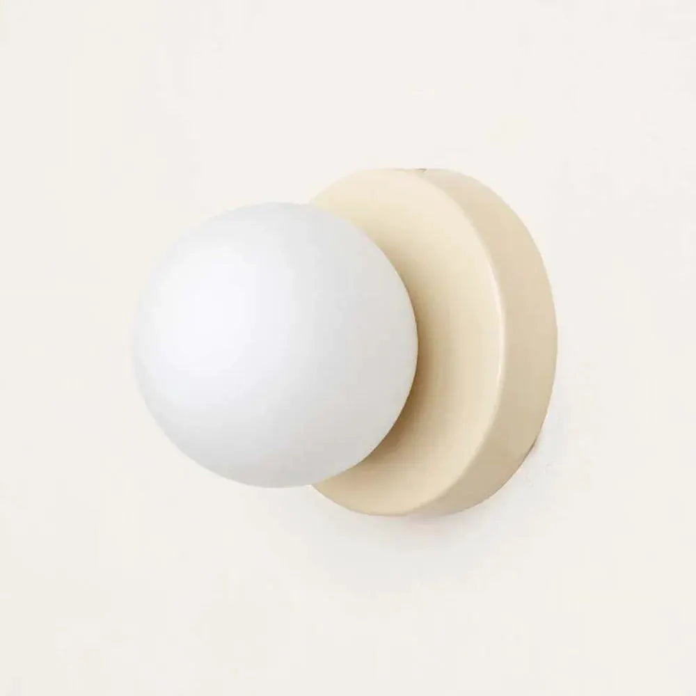 Nordic Macaron LED wall lamp, beige base with white glass globe (10 cm)