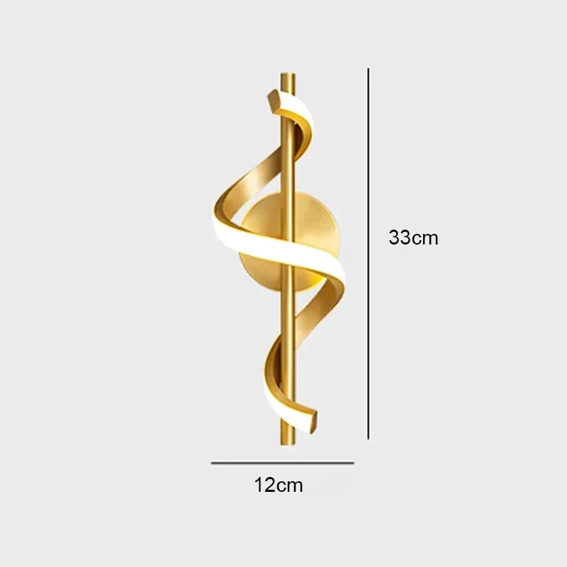 Lustre LED pendant light by Simples Market, gold spiral with white LED ribbon, ceiling fixture 33 cm tall x 12 cm wide