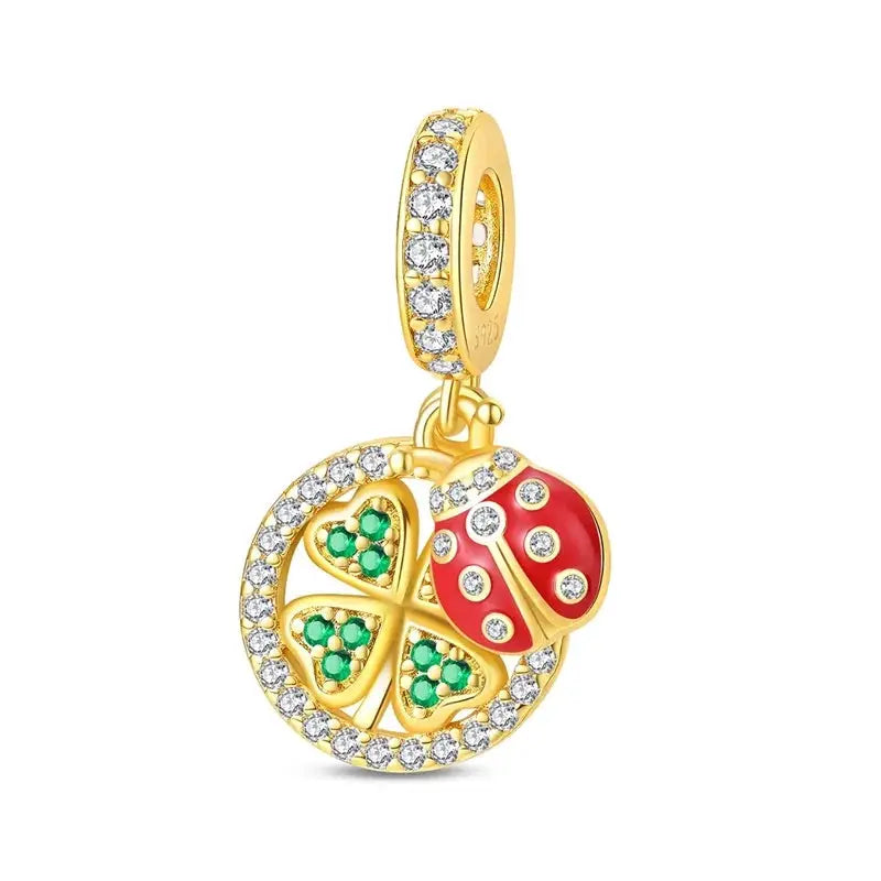 925 Sterling Silver Gold DIY Charms Beads Inlaid Zirconium Sun Leopard Pendants Fit Bracelet For DIY Jewelry Making