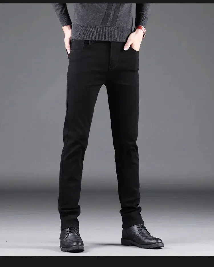 Men's black slim jeans by Simples Market with elastic straight fit for business casual