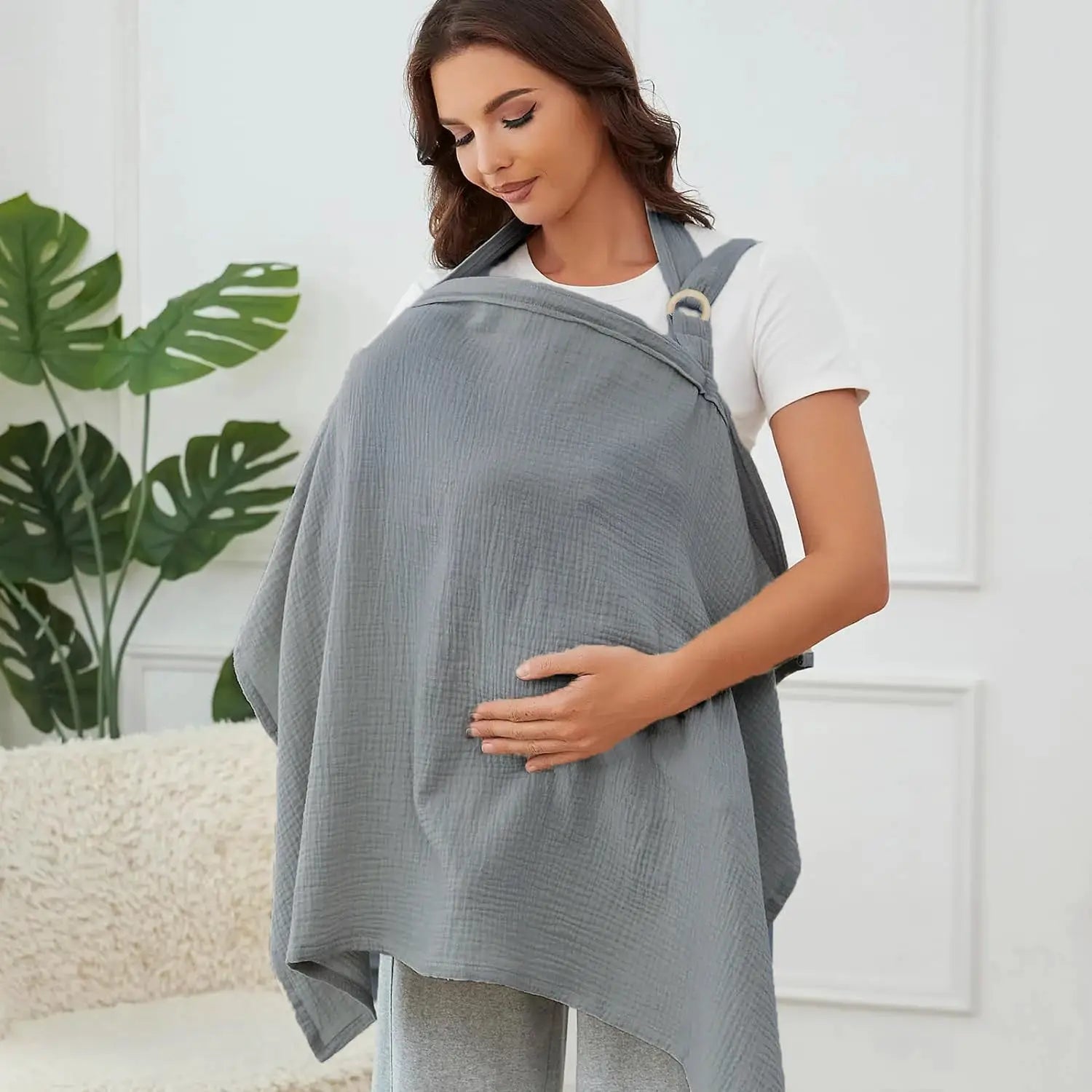 Muslin Nursing Cover For Breastfeeding Women Breathable Arch Neckline Nursing Apron For Public Feeding And Privacy