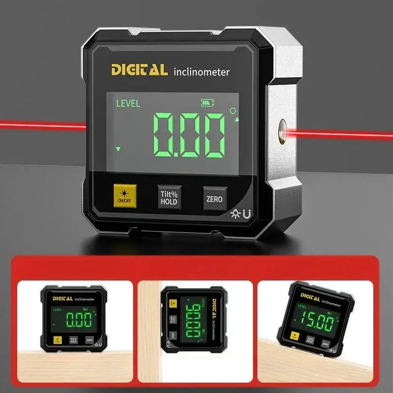 Pocket Digital Level Protractor Inclinometer Magnetic Base Dual Laser Lines 360 Degree Digital Angle Gauge