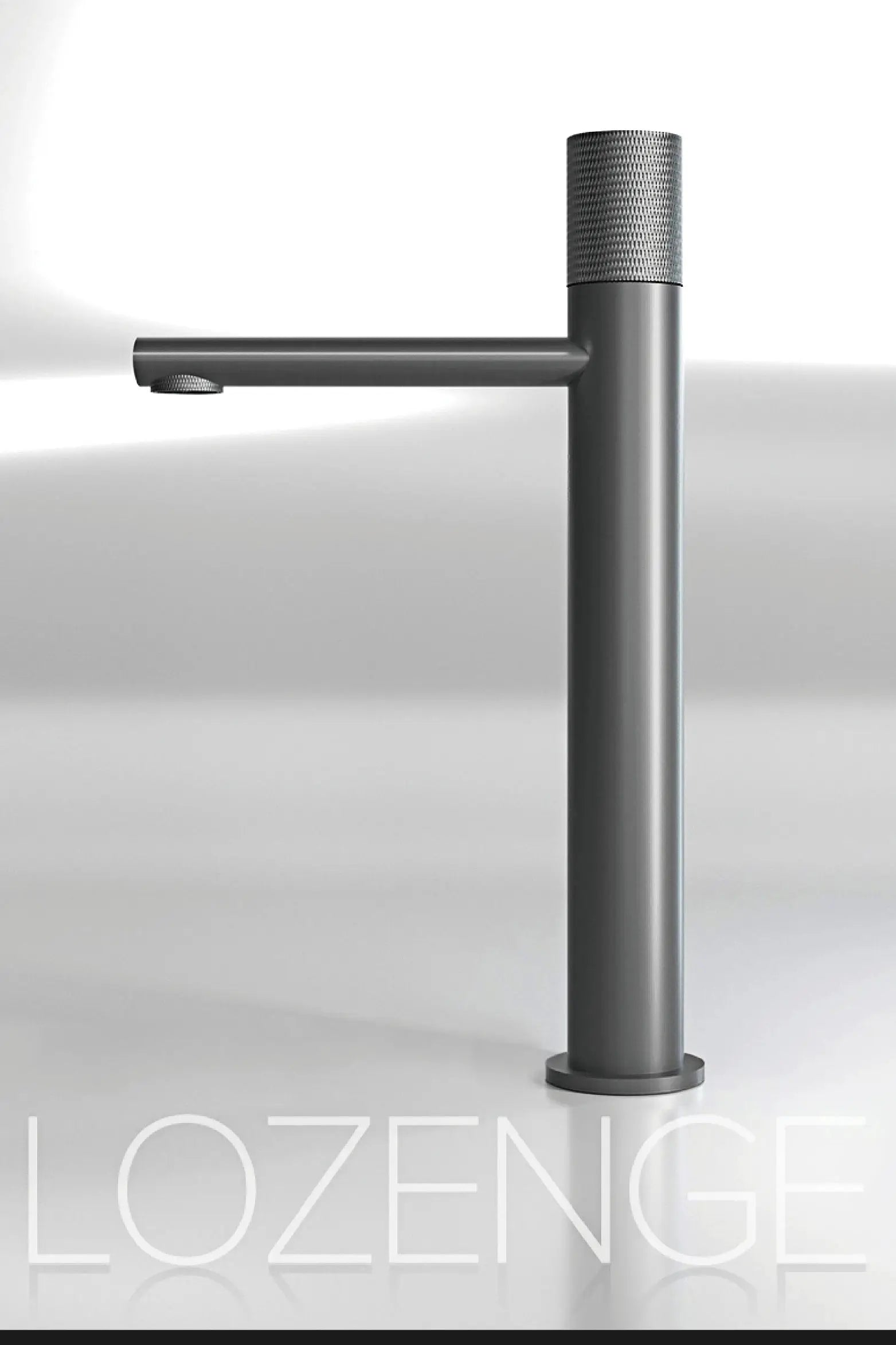 Brass black bathroom faucet with tall cylindrical body and horizontal spout