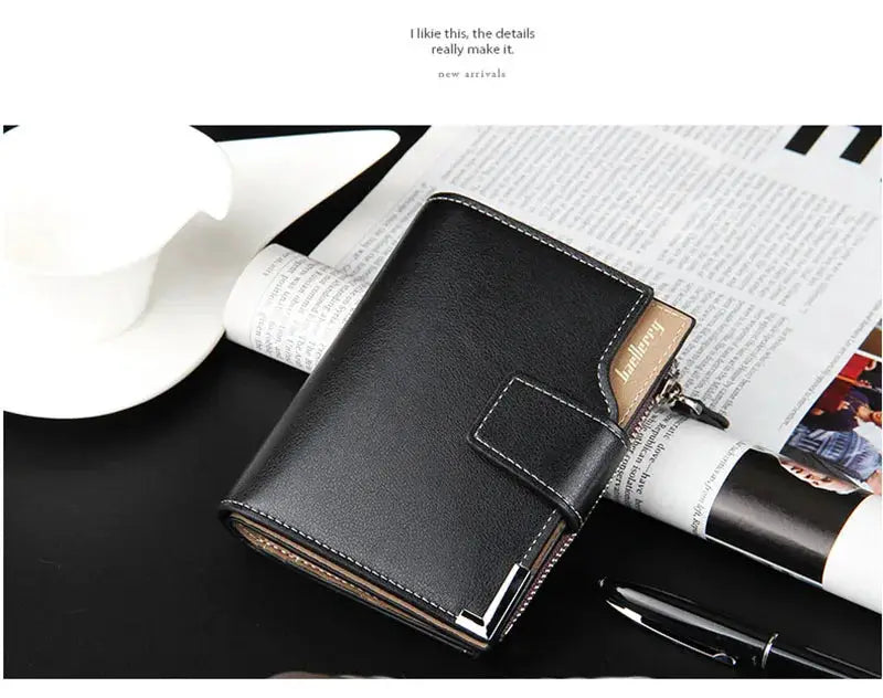 Baellerry black leather men's wallet with zipper coin pocket and card holder